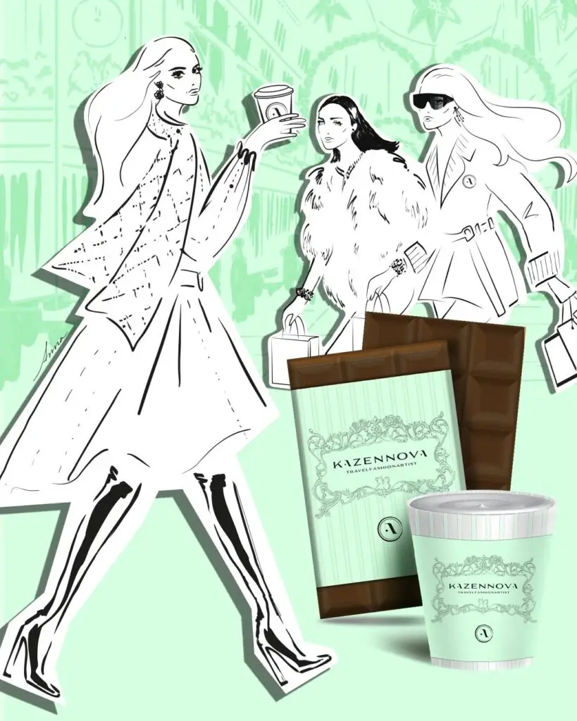 Diese digitale Fashion-Illustration zeigt weiße Figurinen am Neuer Wall in Hamburg vor grünem Hintergrund, kombiniert mit Premium-Packaging von Anna Kazennova Travelfashionartist. Das elegante Motiv verbindet stilvolle Linien, luxuriöse Ästhetik und Fashion-Design. Ideal für Premium-Marken, Lifestyle-Content und digitale Präsentationen, die exklusive visuelle Erlebnisse vermitteln.
